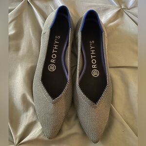 Rothy's Navy & White Knit Pointed Ballet Flats with Navy Trim